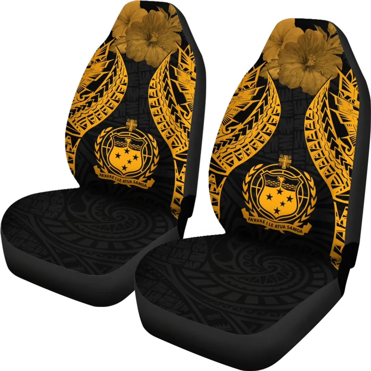 Samoa Polynesian Car Seat Covers Pride Seal And Hibiscus Gold