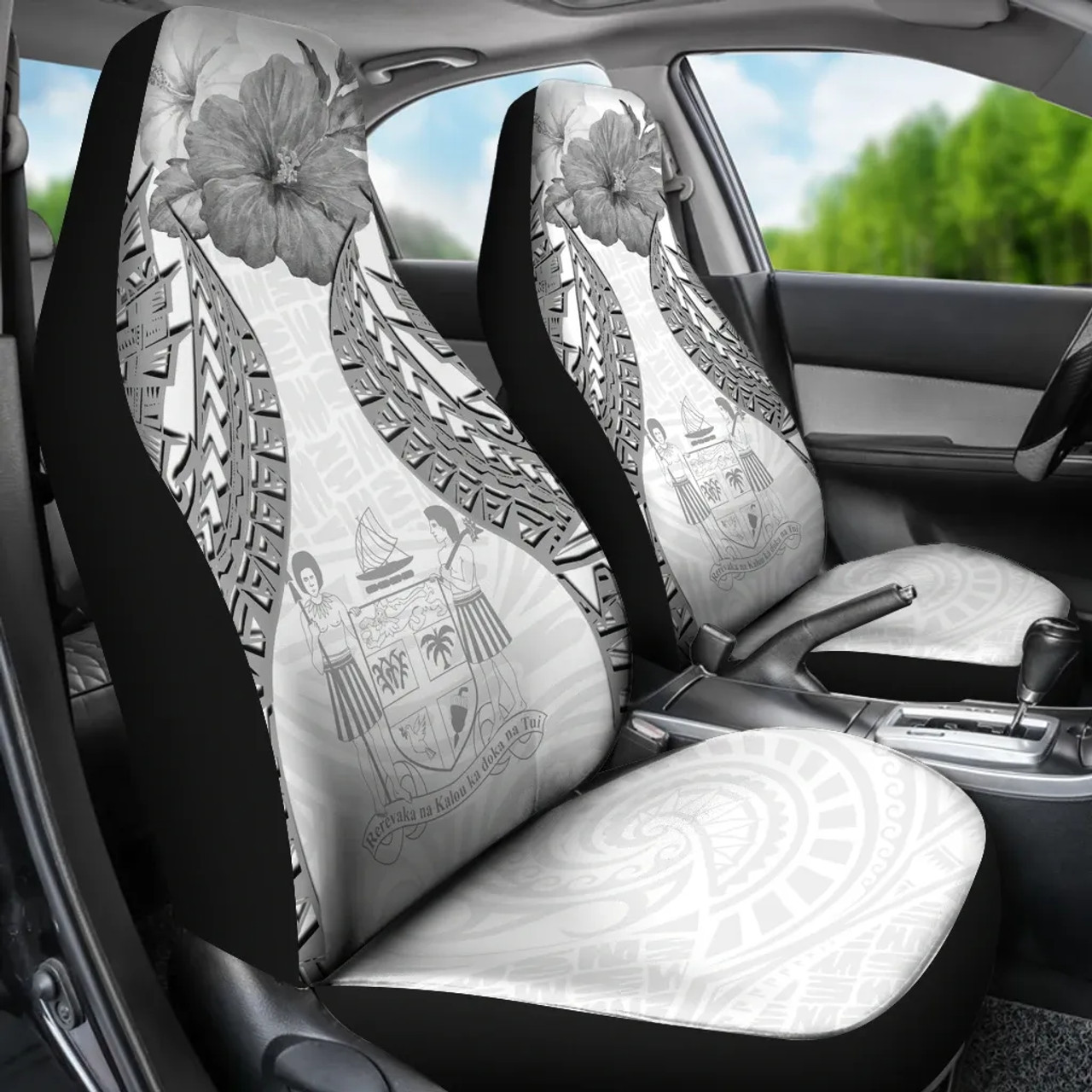 Fiji Polynesian Car Seat Covers Pride Seal And Hibiscus White