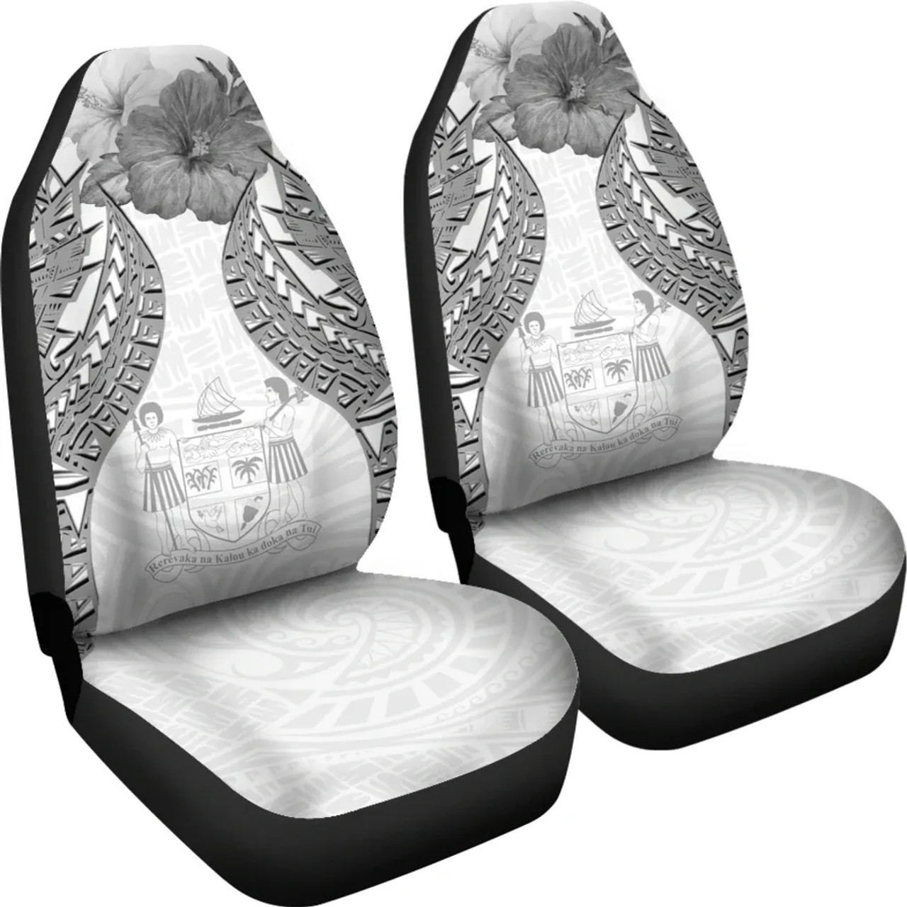 Fiji Polynesian Car Seat Covers Pride Seal And Hibiscus White