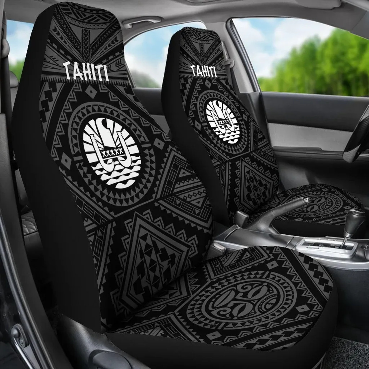 Tahiti Car Seat Covers - Tahiti Seal In Polynesian Tattoo Style (Black) -BN25