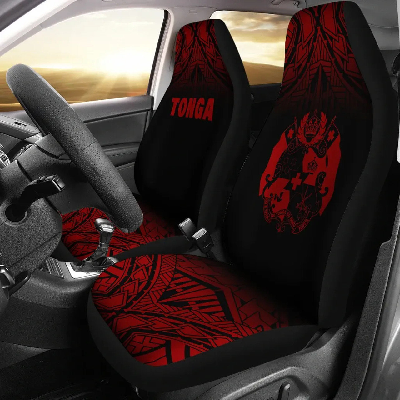 Tonga Car Seat Covers - Tonga Coat Of Arms Polynesian Tattoo Fog Deep Red