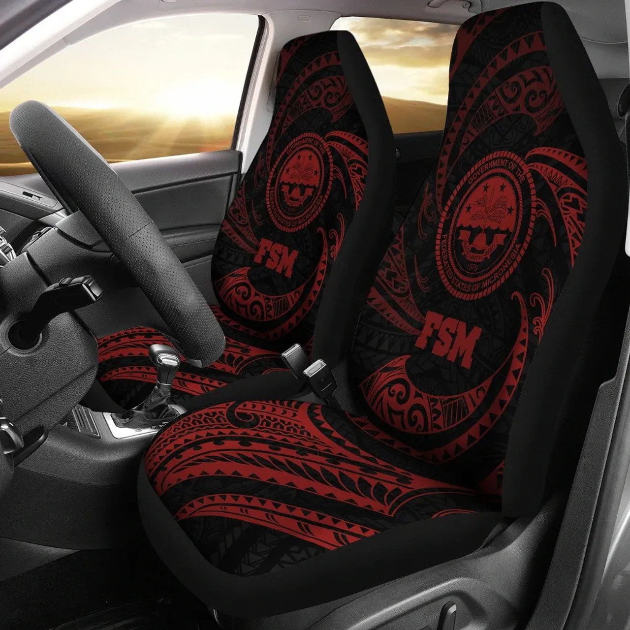 Federated States of Micronesia Car Seat Covers - Red Tribal Wave