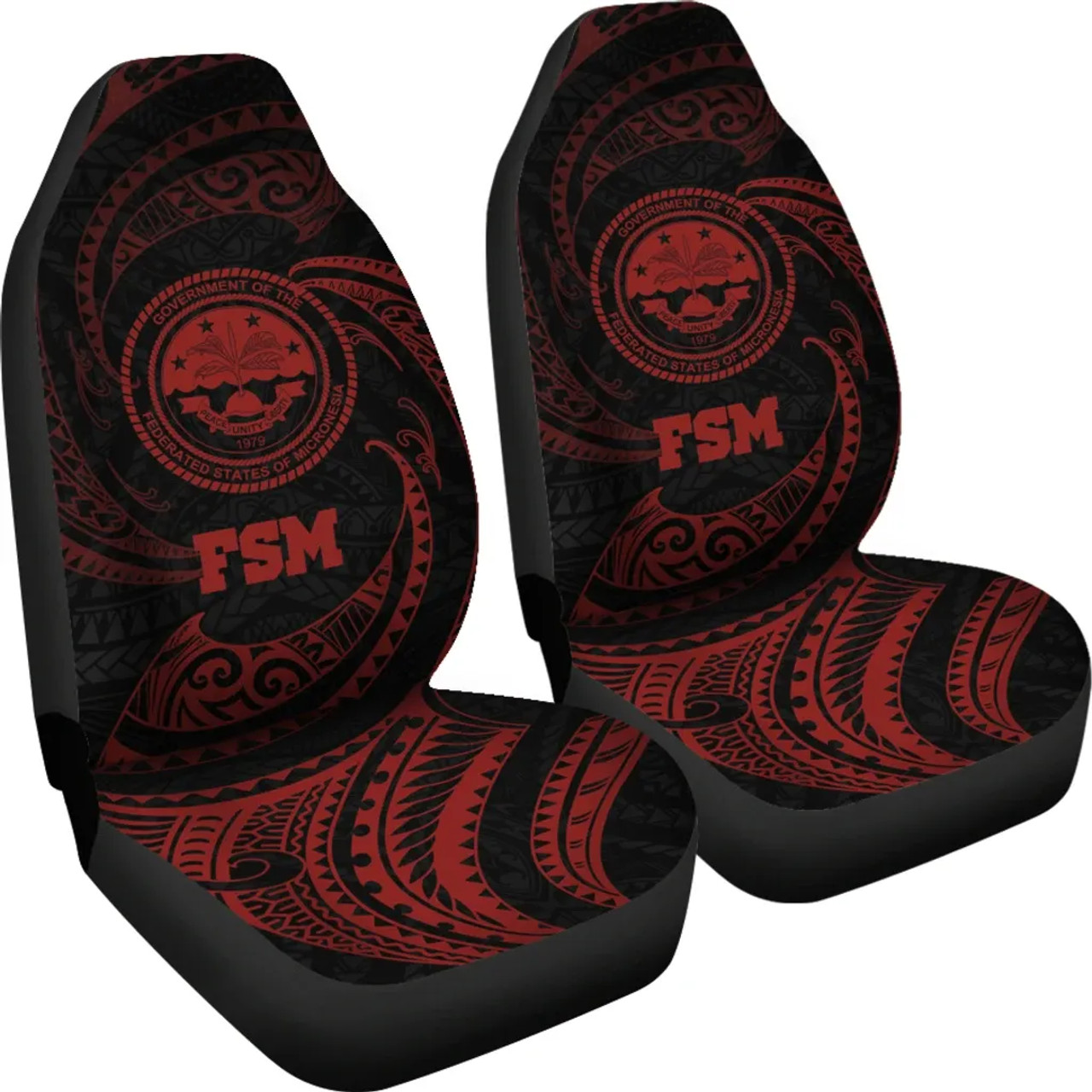 Federated States of Micronesia Car Seat Covers - Red Tribal Wave