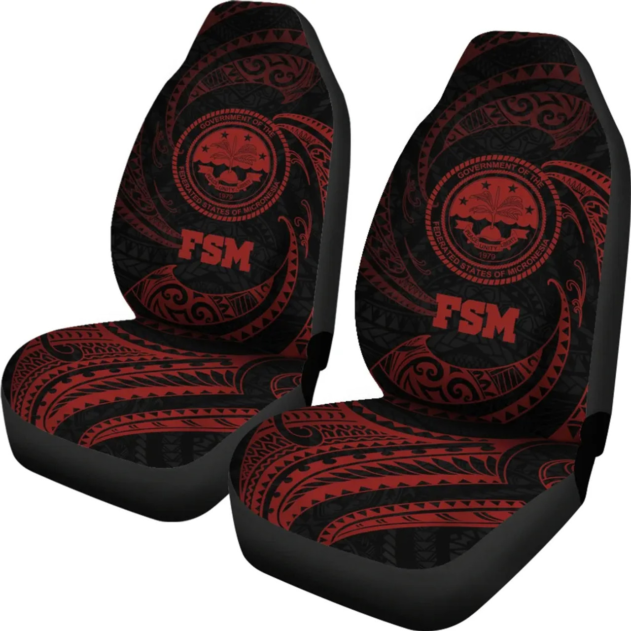 Federated States of Micronesia Car Seat Covers - Red Tribal Wave