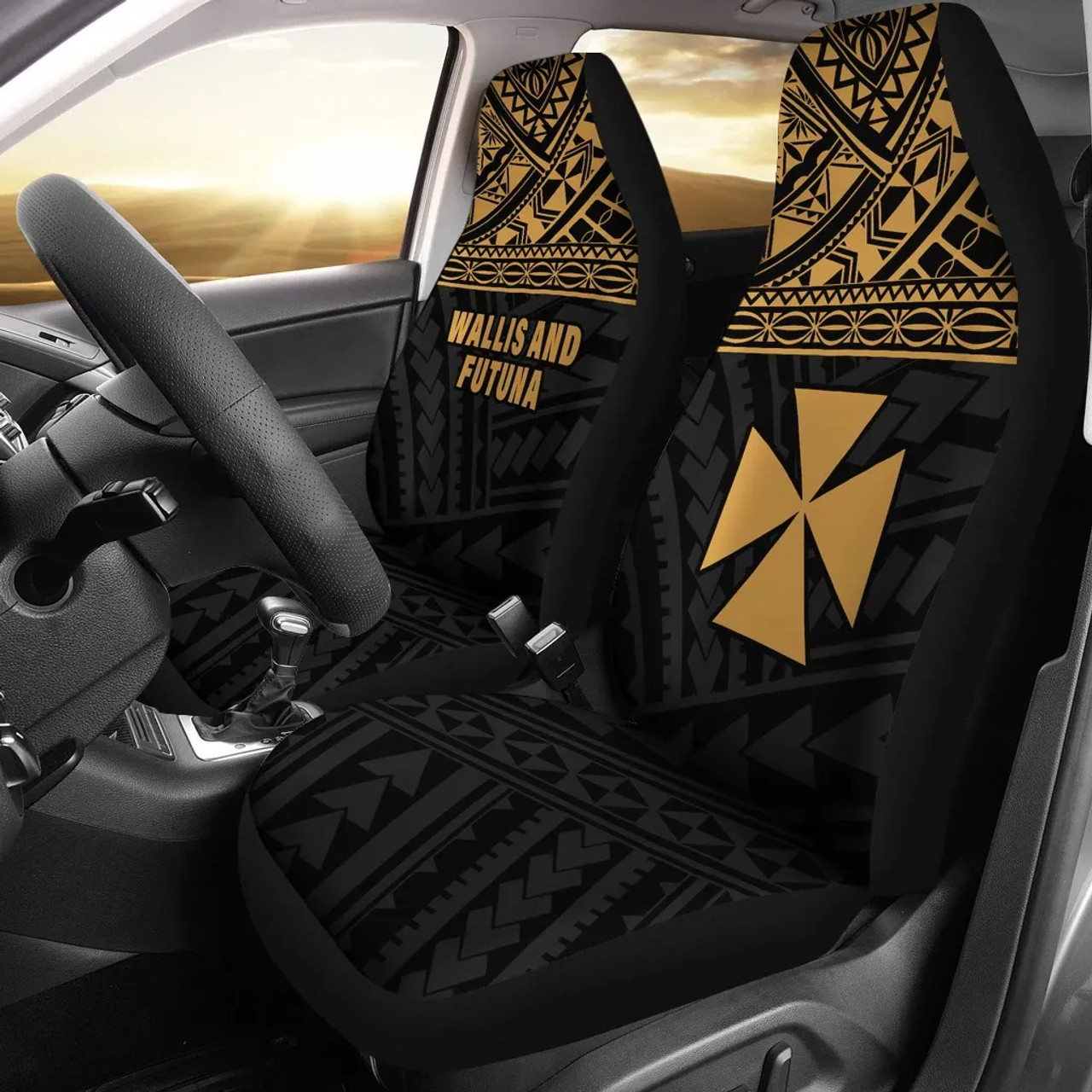 Wallis And Futuna Car Seat Covers - Wallis And Futuna Gold Coat Of Arms Polynesian Tattoo