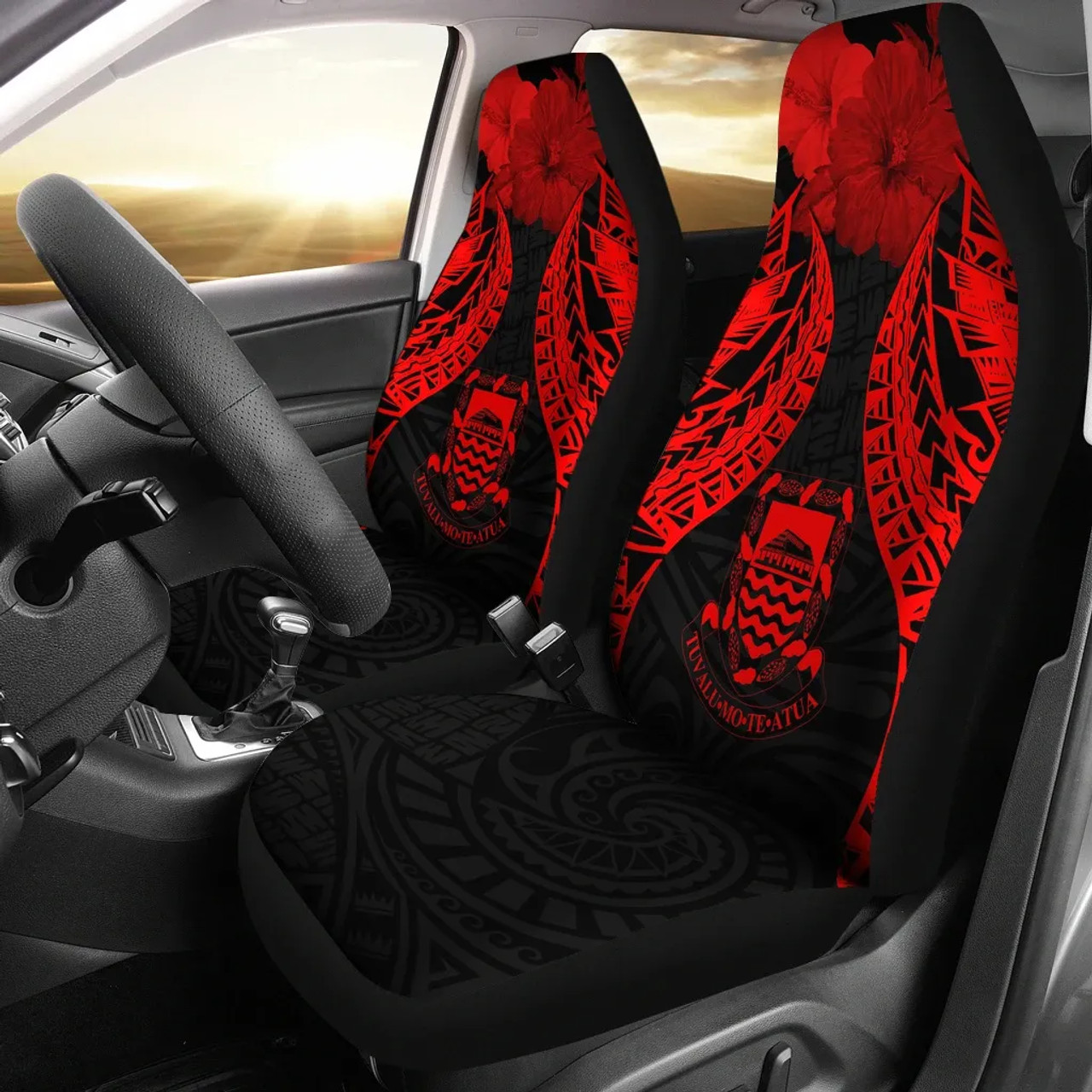Tuvalu Polynesian Car Seat Covers Pride Seal And Hibiscus Red