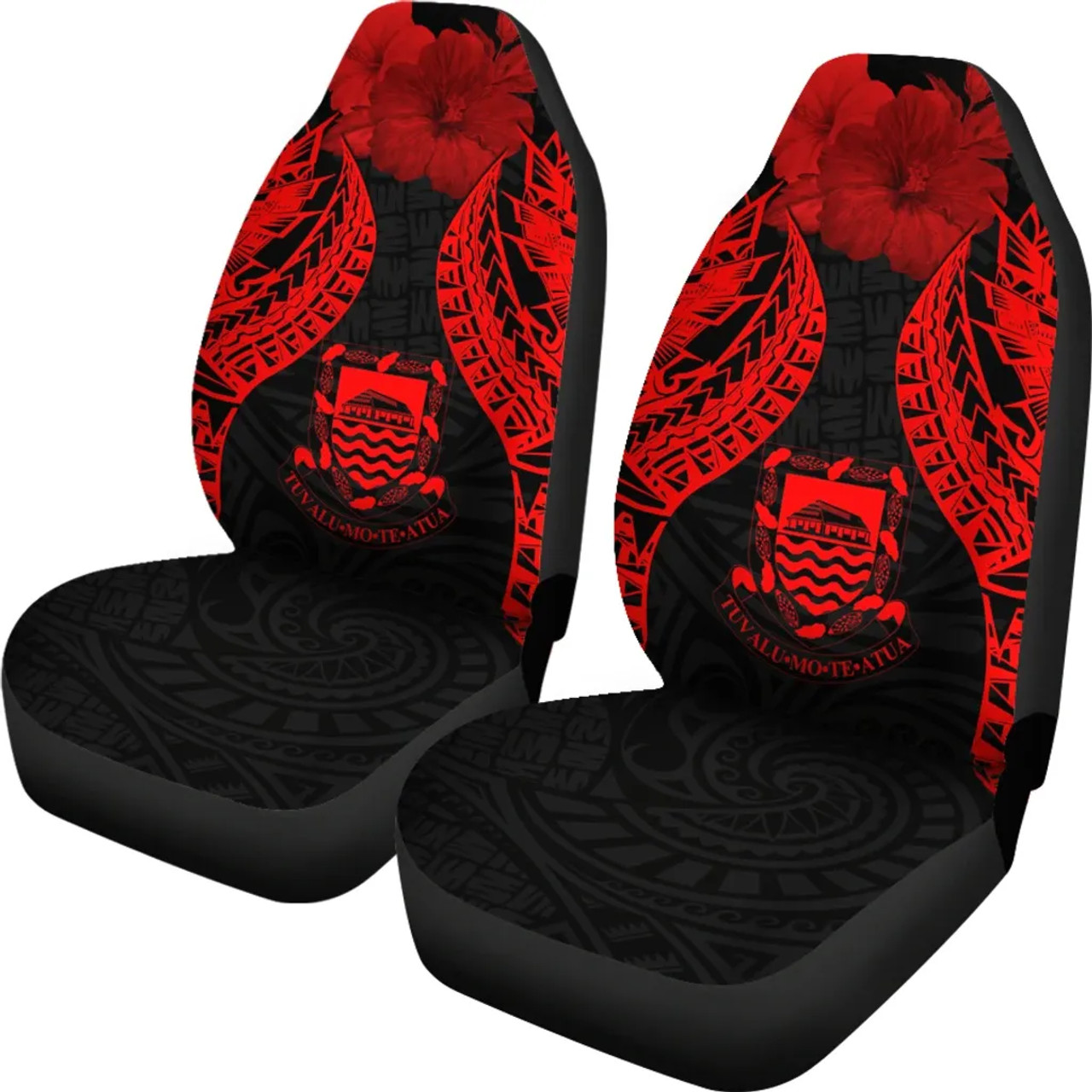 Tuvalu Polynesian Car Seat Covers Pride Seal And Hibiscus Red