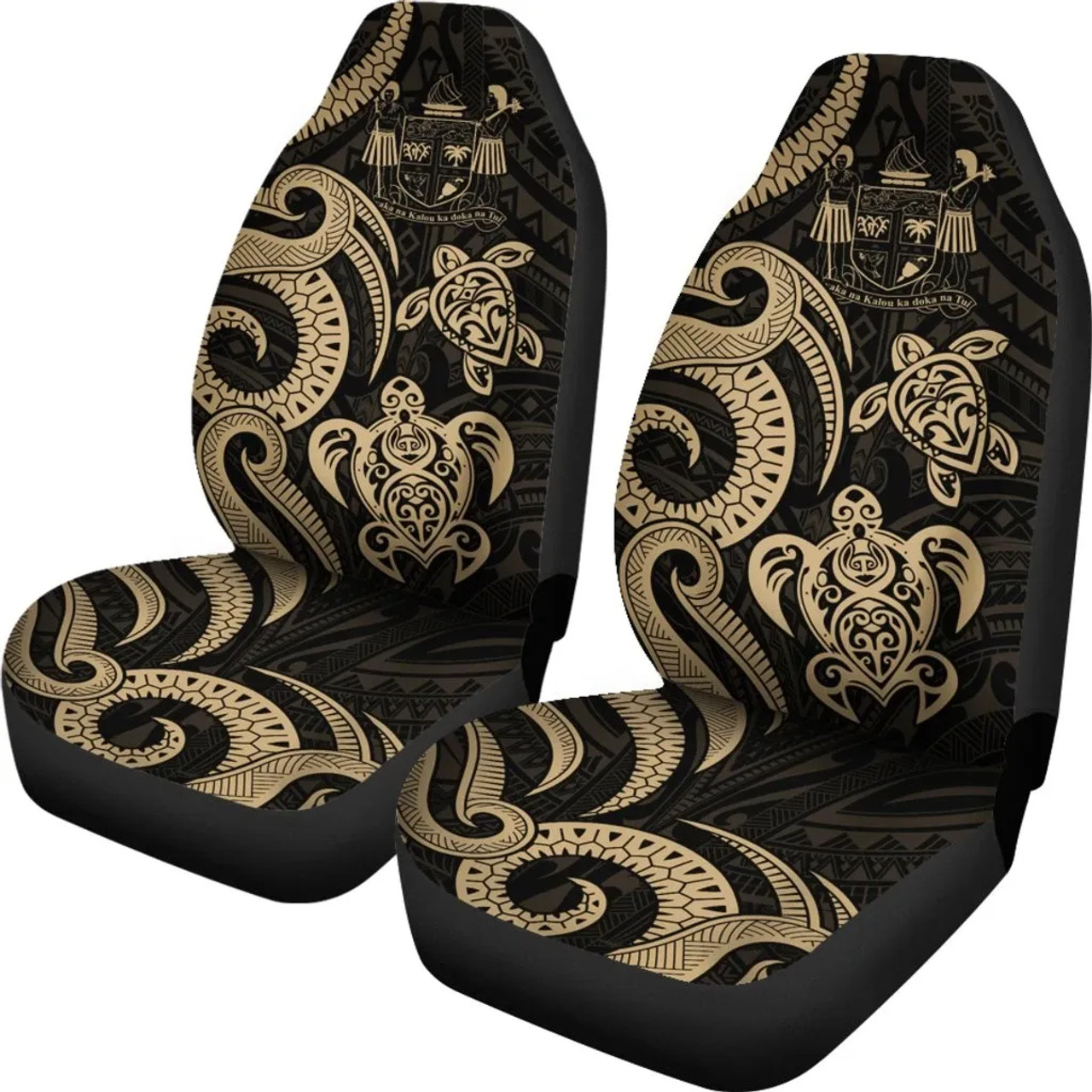 Fiji Polynesian Car Seat Covers - Gold Tentacle Turtle Crest