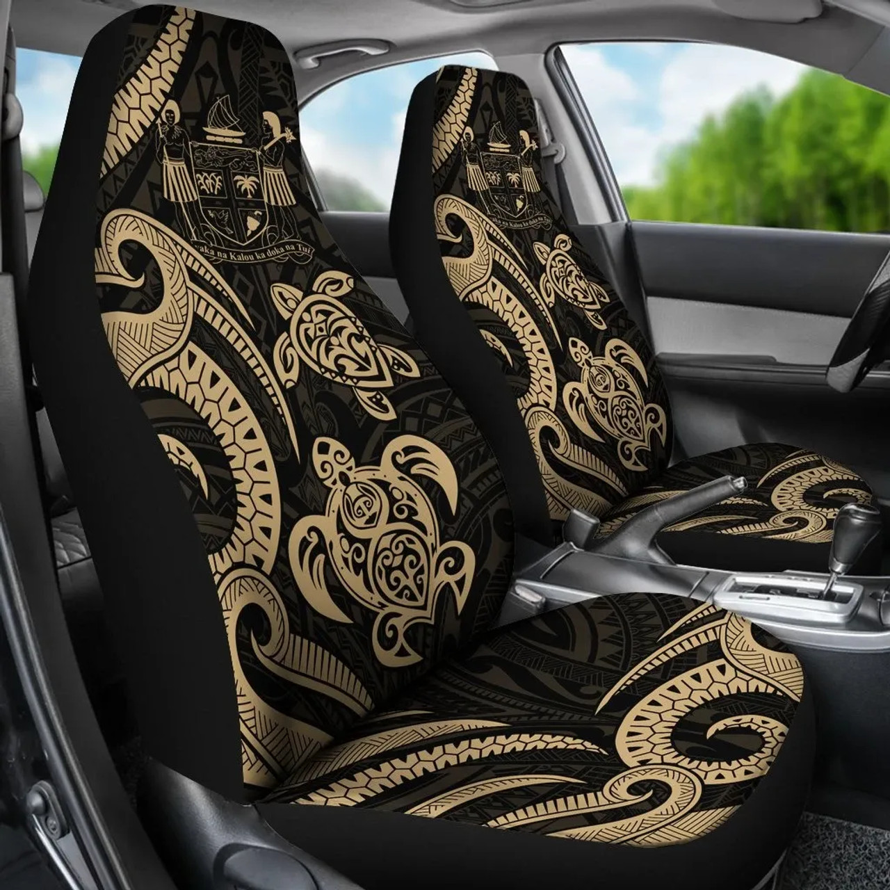 Fiji Polynesian Car Seat Covers - Gold Tentacle Turtle Crest