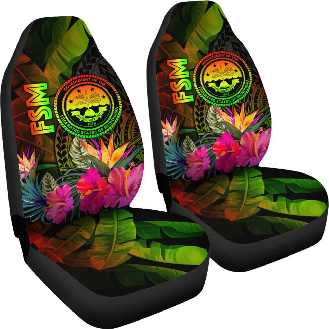 Federated States of Micronesia Polynesian Car Seat Covers -  Hibiscus and Banana Leaves