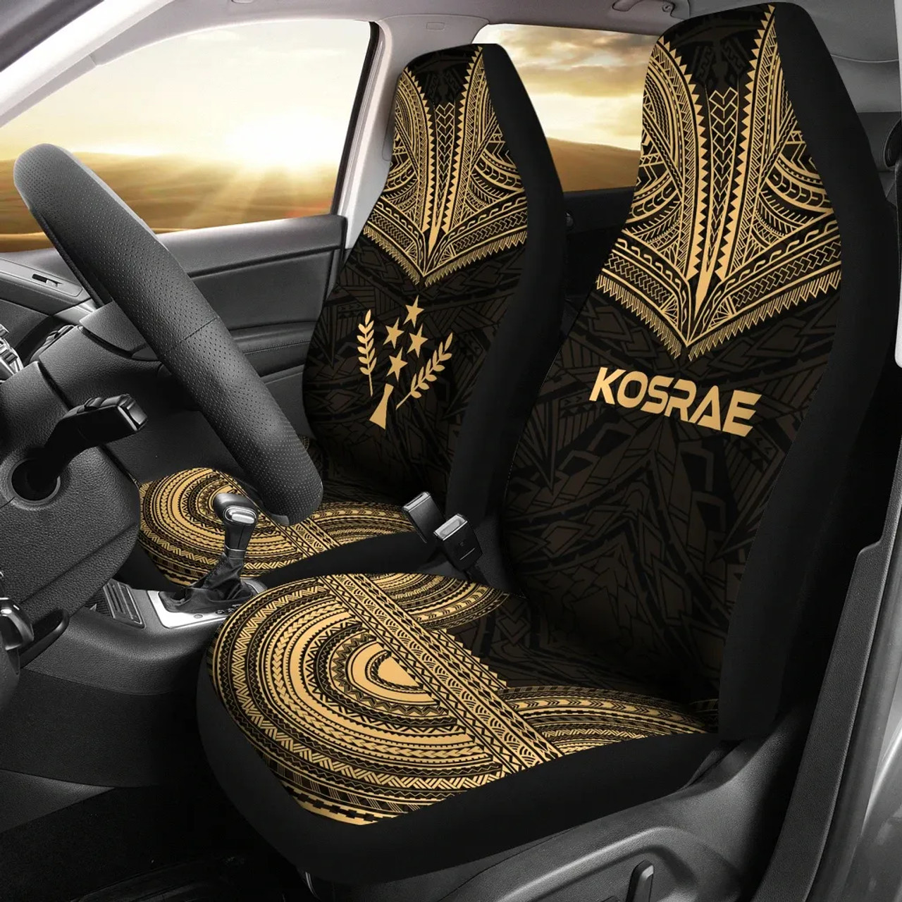 Kosrae Car Seat Cover - Kosrae Flag Polynesian Chief Tattoo Gold Version