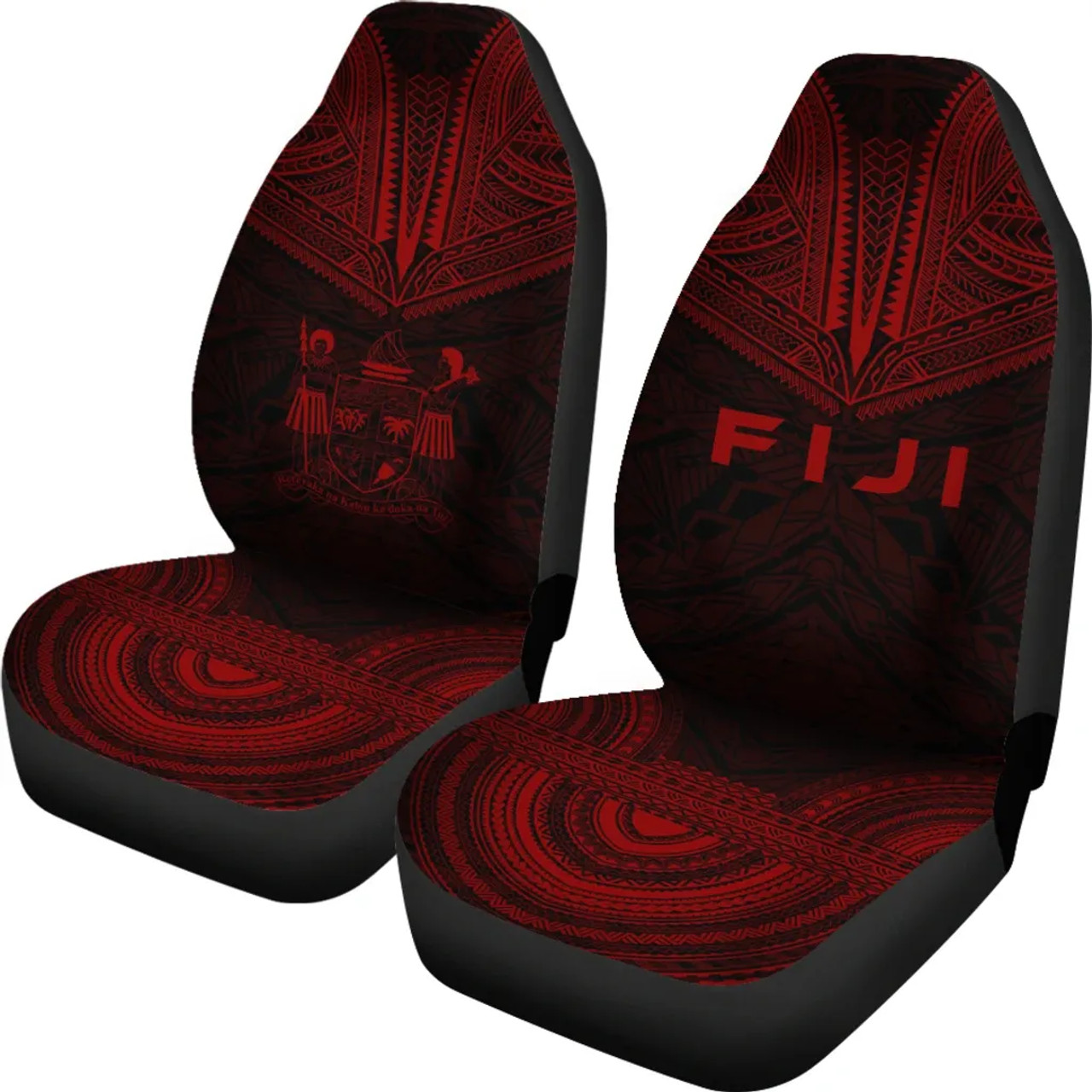 Fiji Car Seat Cover - Fiji Coat Of Arms Polynesian Chief Tattoo Red Version