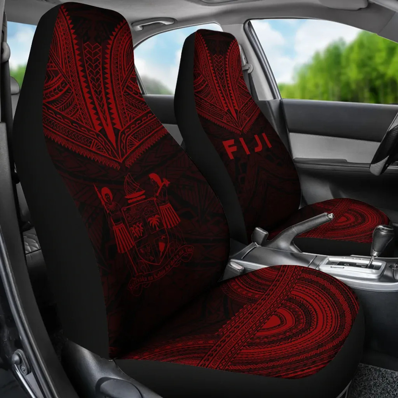 Fiji Car Seat Cover - Fiji Coat Of Arms Polynesian Chief Tattoo Red Version