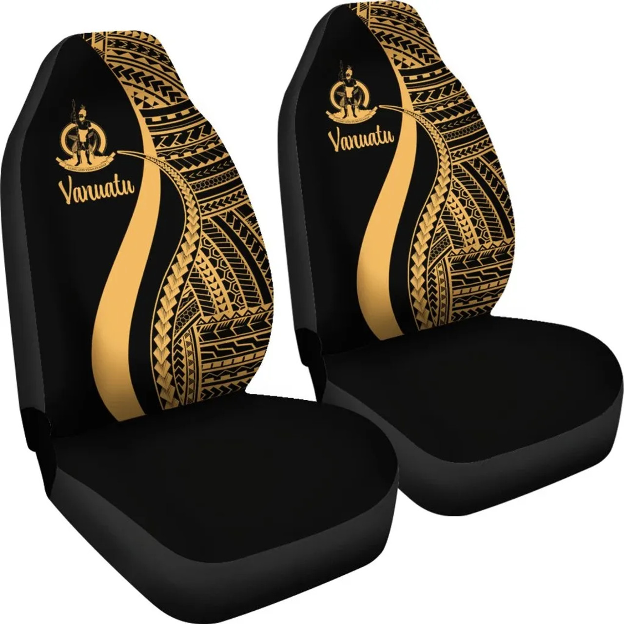 Vanuatu Car Seat Covers - Gold Polynesian Tentacle Tribal Pattern