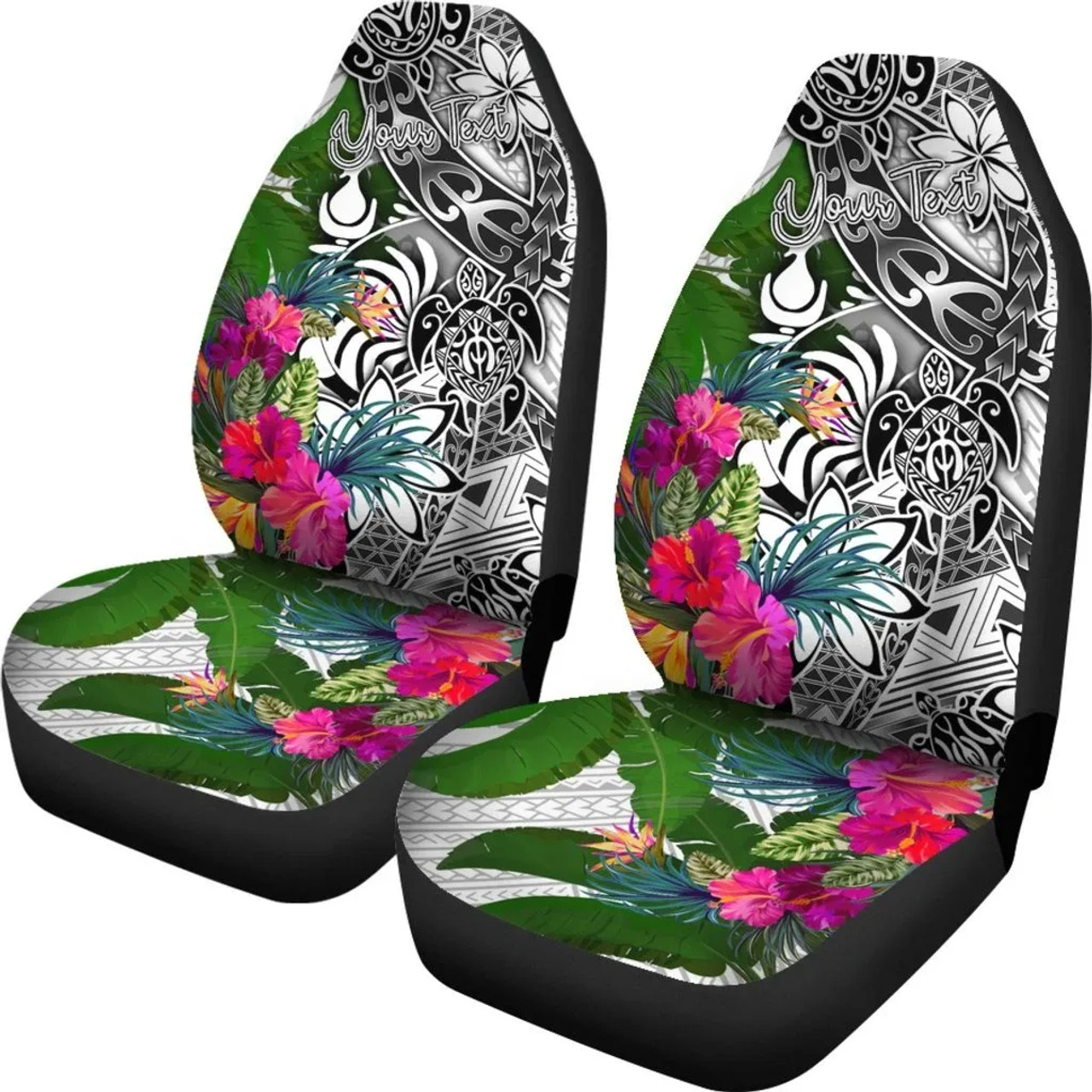 New Caledonia Custom Personalised Car Seat Covers White - Turtle Plumeria Banana Leaf Crest