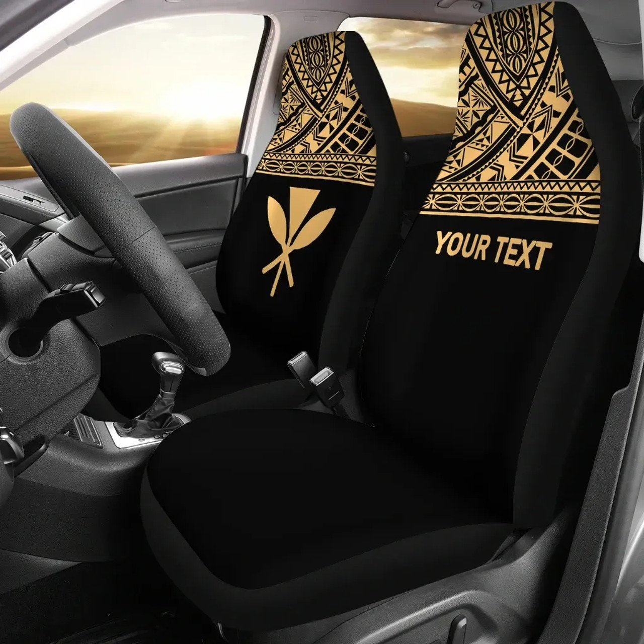 Hawaii Custom Personalised Car Seat Covers - Kanaka Maoli Polynesian Gold Horizontal