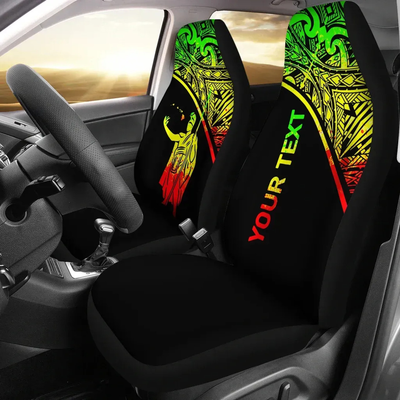 Hawaii Custom Personalised Car Seat Covers - Kamehameha King Polynesian Reggae Curve
