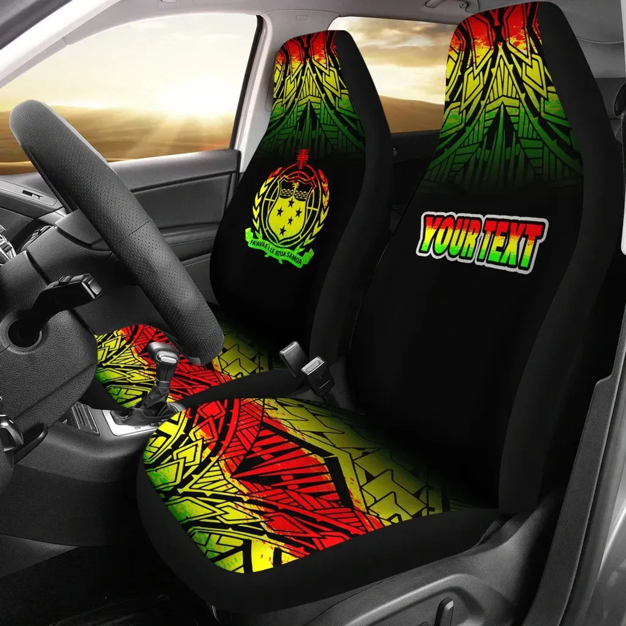 Samoa Custom Personalised Car Seat Covers - Samoa Coat Of Arms Fog Reggae Style