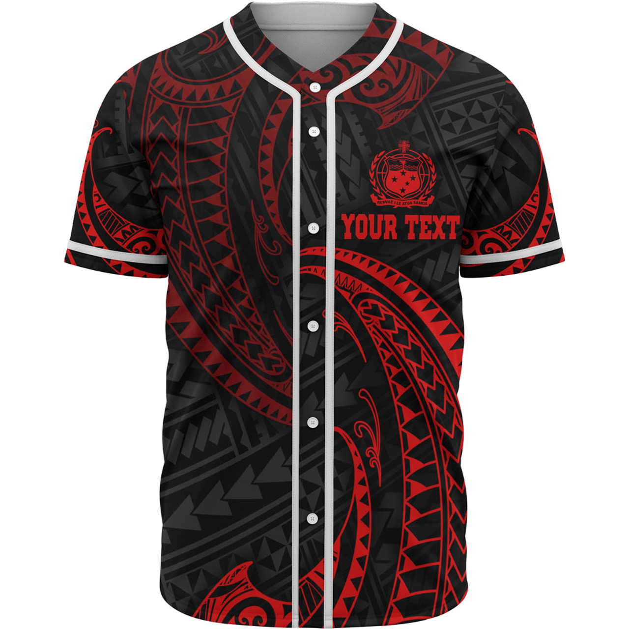 Samoa Polynesian Custom Personalised Baseball Shirt - Red Tribal Wave