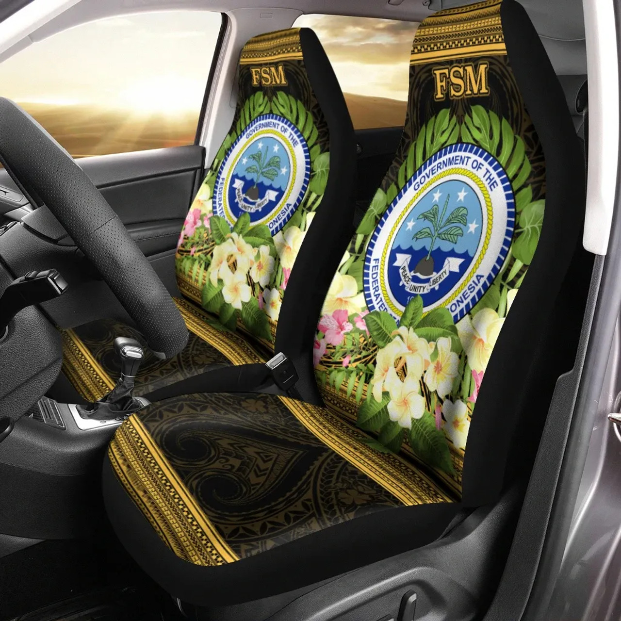 Federated States of Micronesia Car Seat Cover - Polynesian Gold Patterns Collection