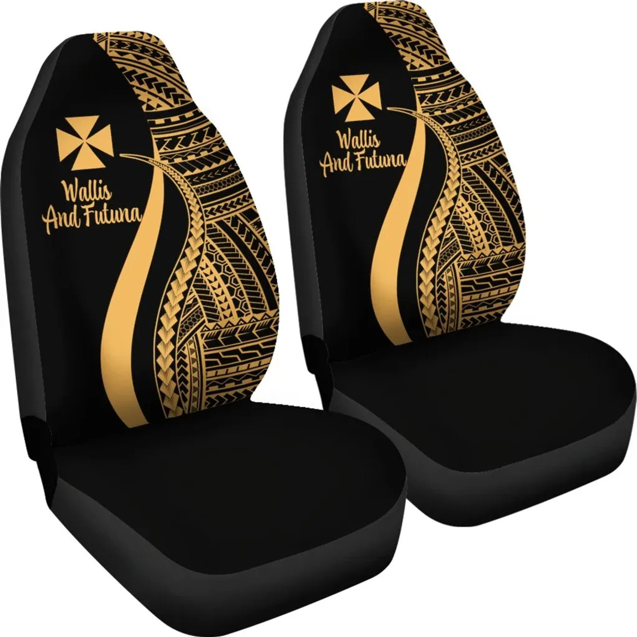 Wallis And Futuna Car Seat Covers - Gold Polynesian Tentacle Tribal Pattern