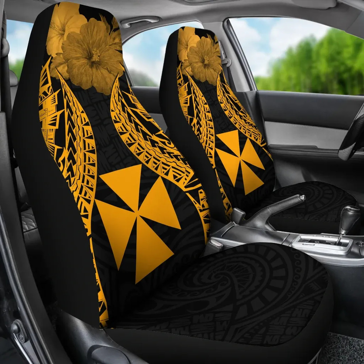 Wallis And Futuna Polynesian Car Seat Covers Pride Seal And Hibiscus Gold