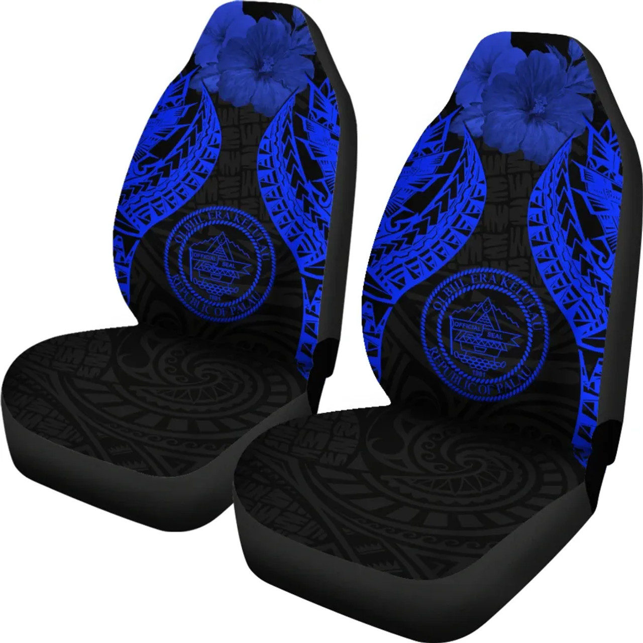 Palau Polynesian Car Seat Covers Pride Seal And Hibiscus Blue