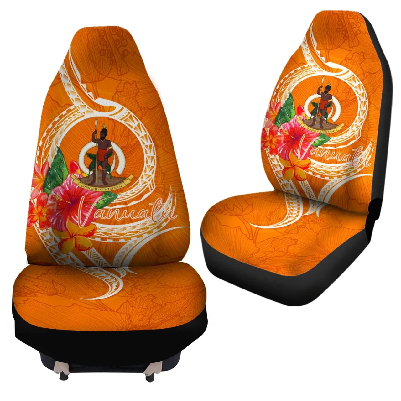 Vanuatu Polynesian Car Seat Covers - Orange Floral With Seal
