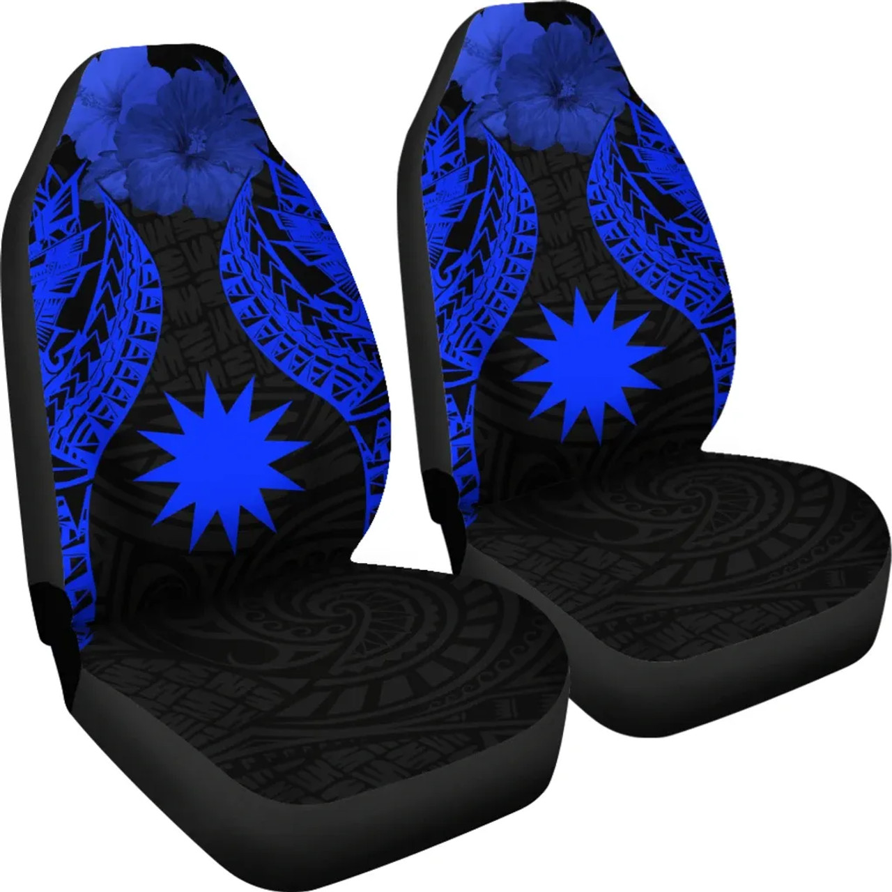 Nauru Polynesian Car Seat Covers Pride Seal And Hibiscus Blue