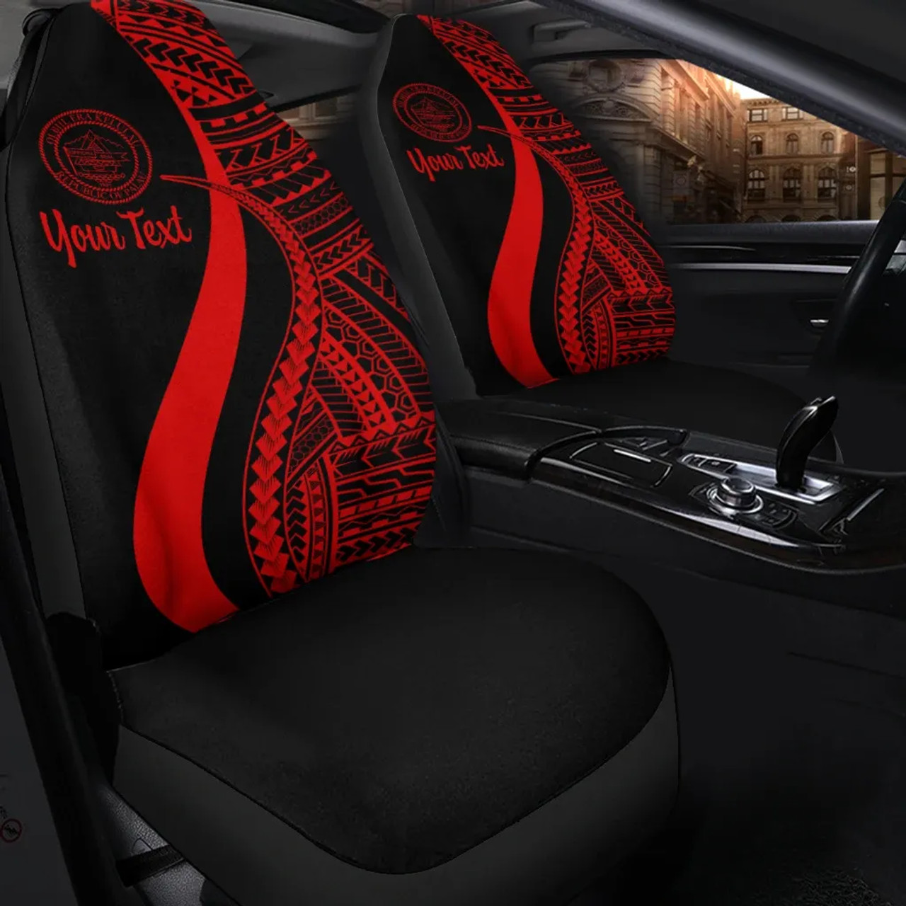 Palau Custom Personalised Car Seat Covers - Red Polynesian Tentacle Tribal Pattern Crest