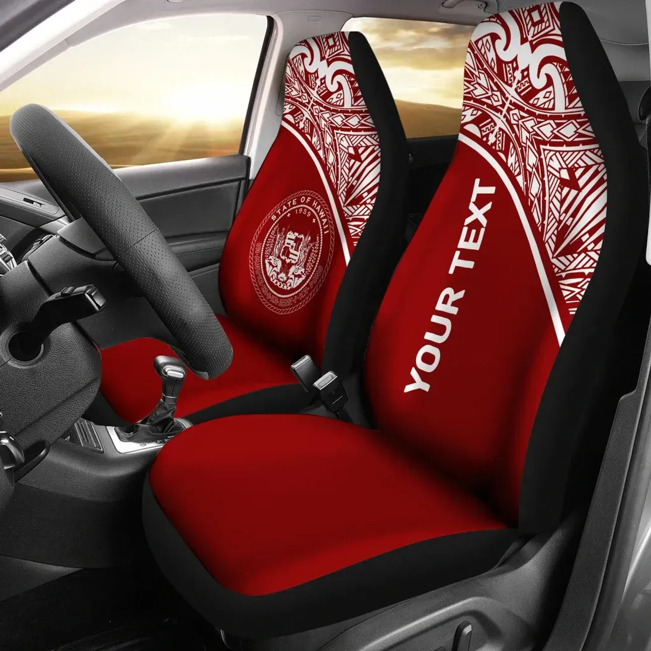 Hawaii Custom Personalised Car Seat Covers - Hawaii Seal Polynesian Red Curve