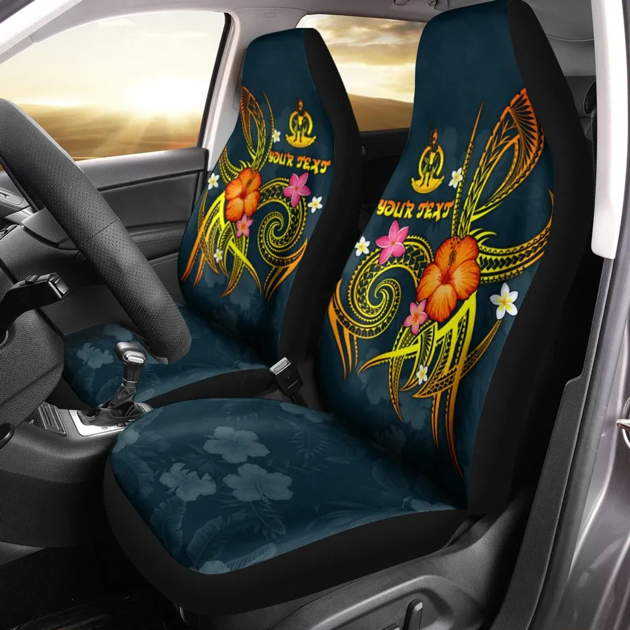 Vanuatu Polynesian Personalised Car Seat Covers - Legend of Vanuatu (Blue)