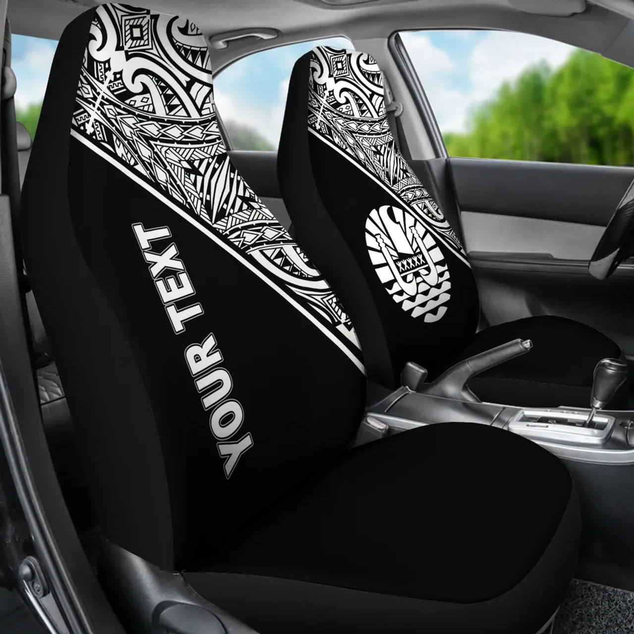 Tahiti Custom Personalised Car Seat Covers - Tahiti Flag Polynesian White Curve