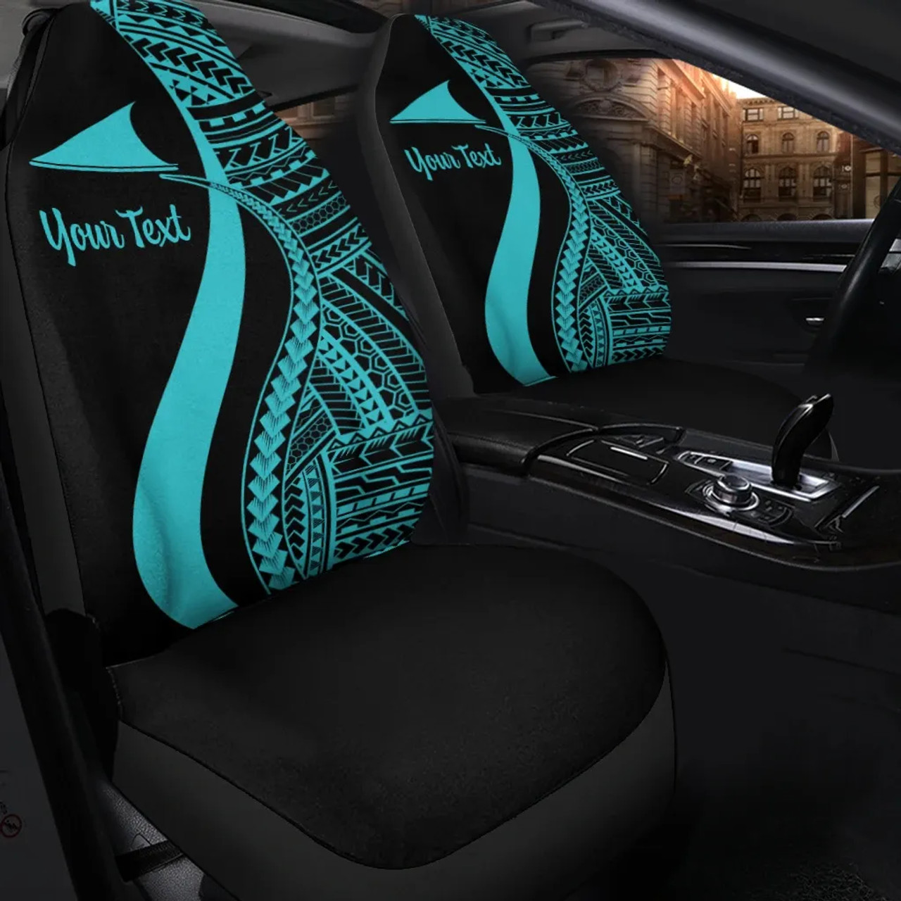 Tokelau Custom Personalised Car Seat Covers - Turquoise Polynesian Tentacle Tribal Pattern