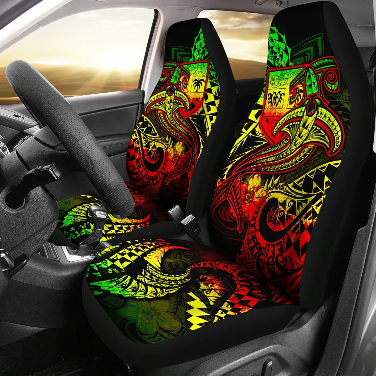 Fiji Car Seat Covers - Reggae Shark Polynesian Tattoo