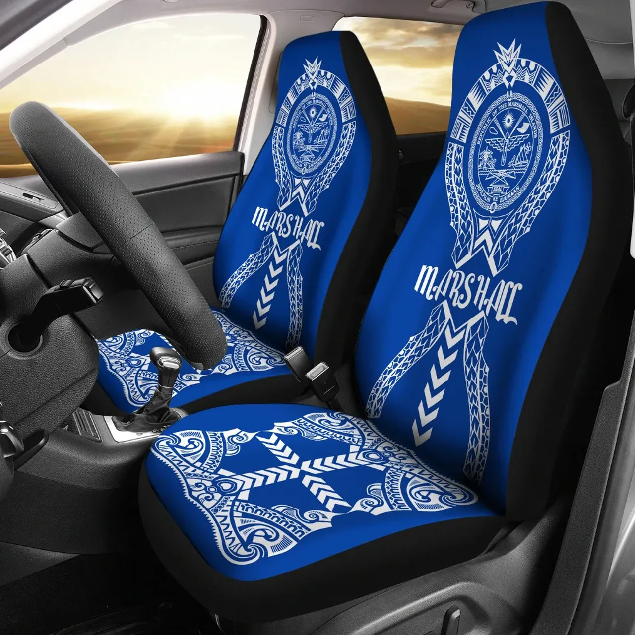 Marshall Islands Car Seat Covers - Marshall Islands Seal Polynesian Tribal Blue