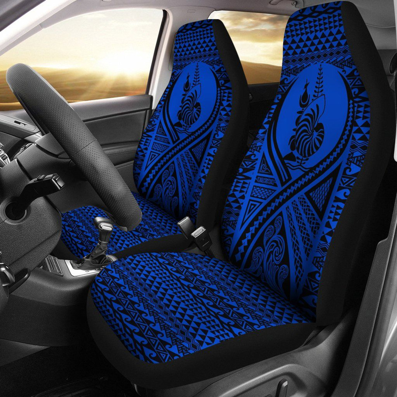 New Caledonia Car Seat Cover - New Caledonia Coat Of Arms Polynesian Tattoo Blue