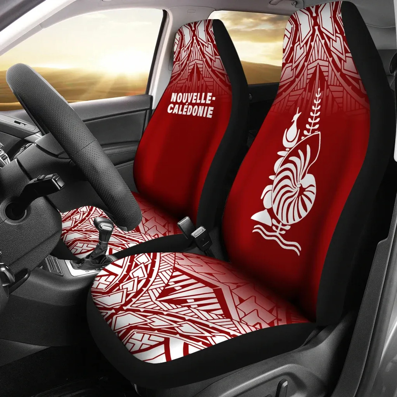 New Caledonia Car Seat Covers - New Caledonia Coat Of Arms Polynesian Tattoo Fog Red