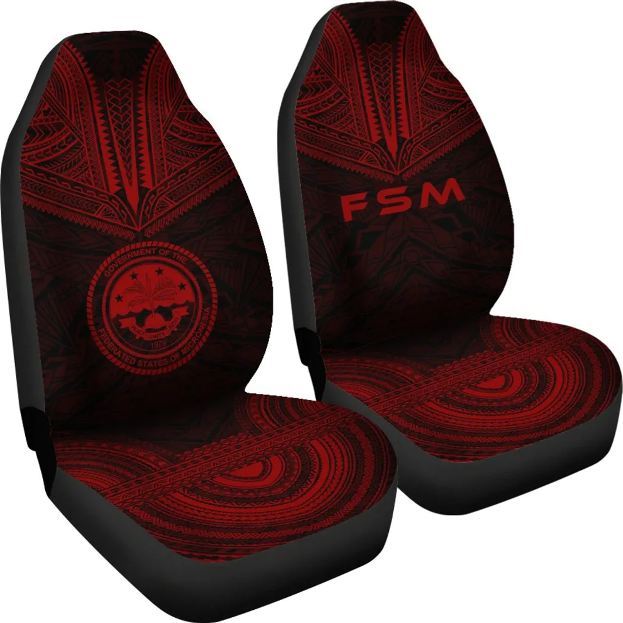 Federated States Of Micronesia Car Seat Cover - FSM Seal Polynesian Chief Tattoo Red Version