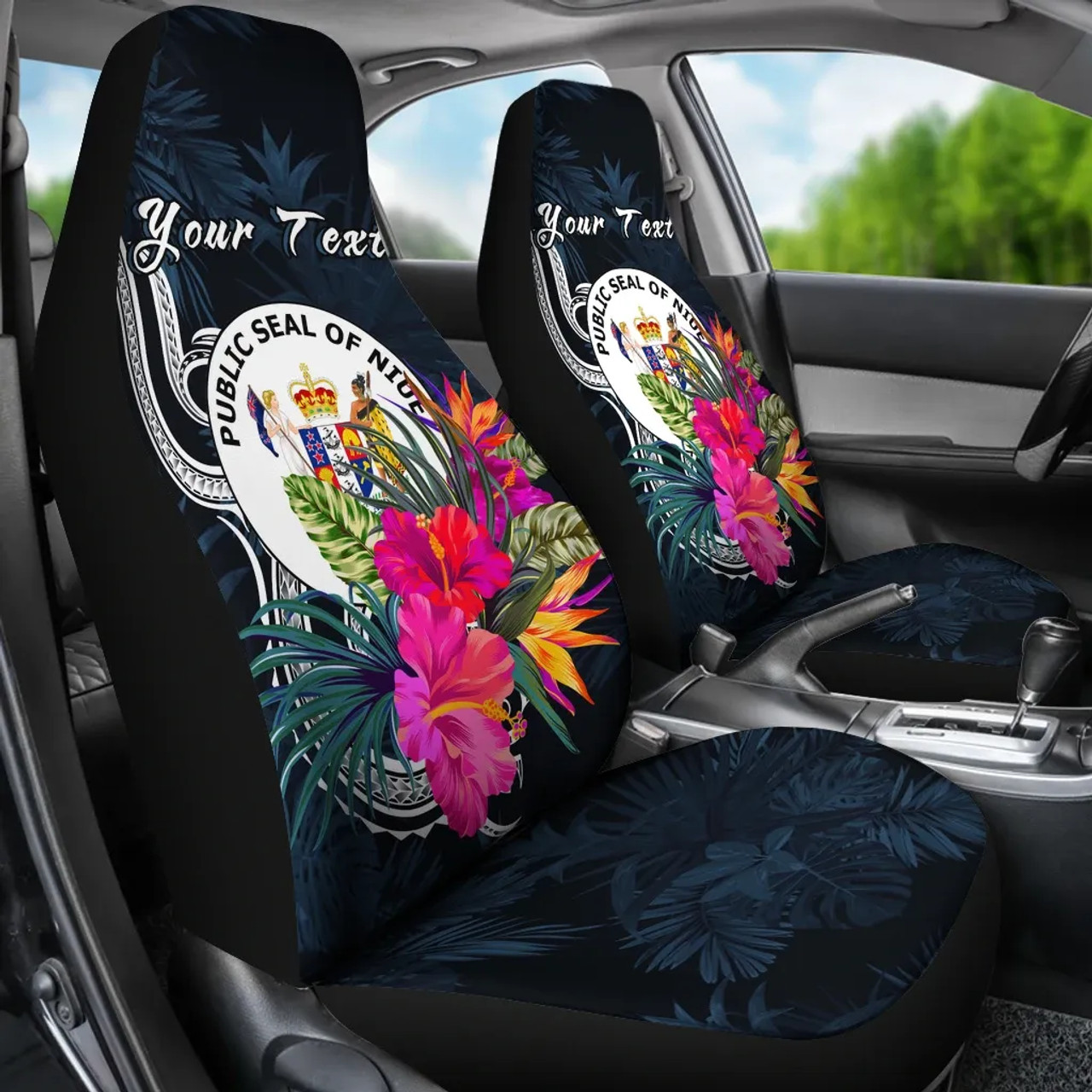 Niue Polynesian Custom Personalised Car Seat Covers - Tropical Flower