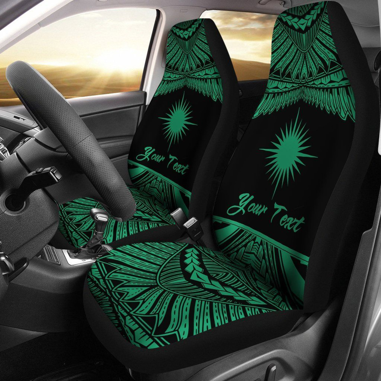 Marshall Islands Polynesian Custom Personalised Car Seat Covers - Pride Green Version