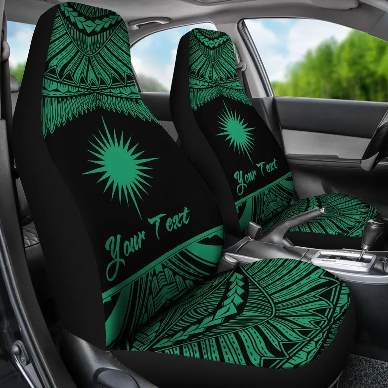 Marshall Islands Polynesian Custom Personalised Car Seat Covers - Pride Green Version
