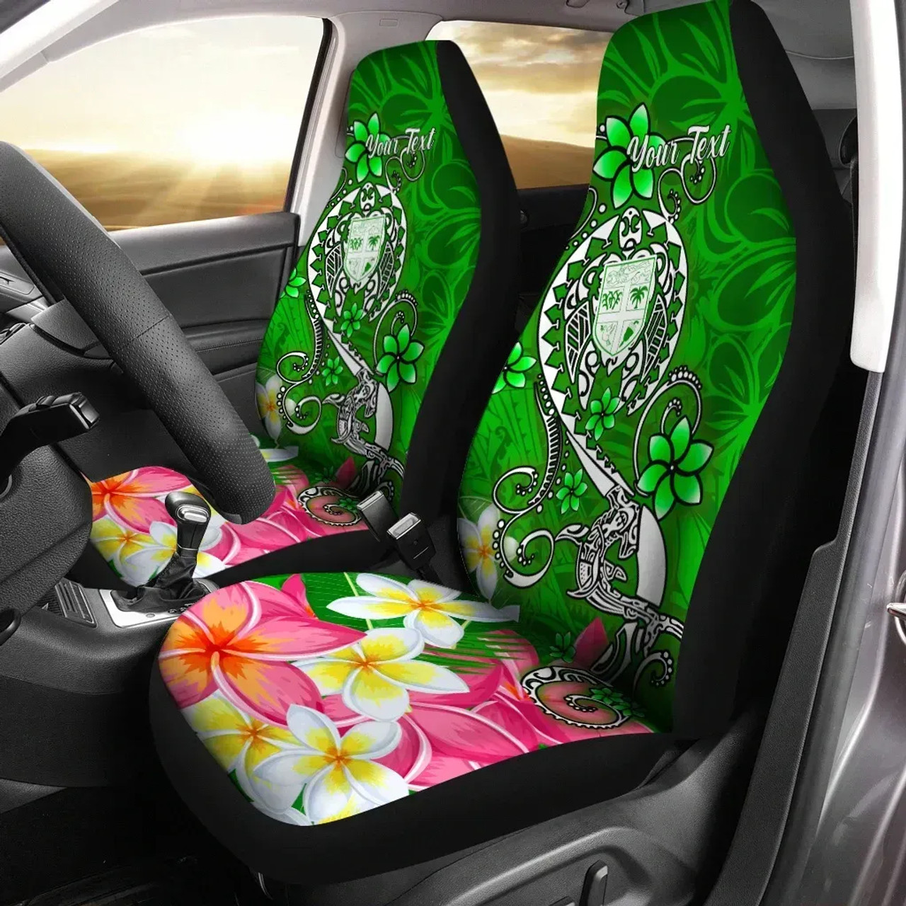 Fiji Custom Personalised Car Seat Covers - Turtle Plumeria (Green)