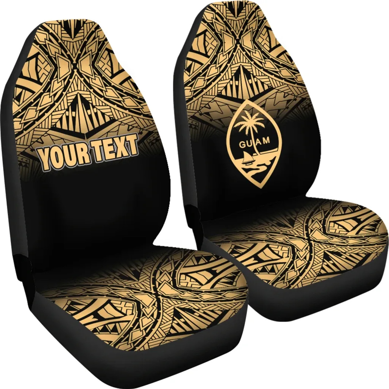 Guam Custom Personalised Car Seat Covers - Guam Coat Of Arms Polynesian Tattoo Fog Gold