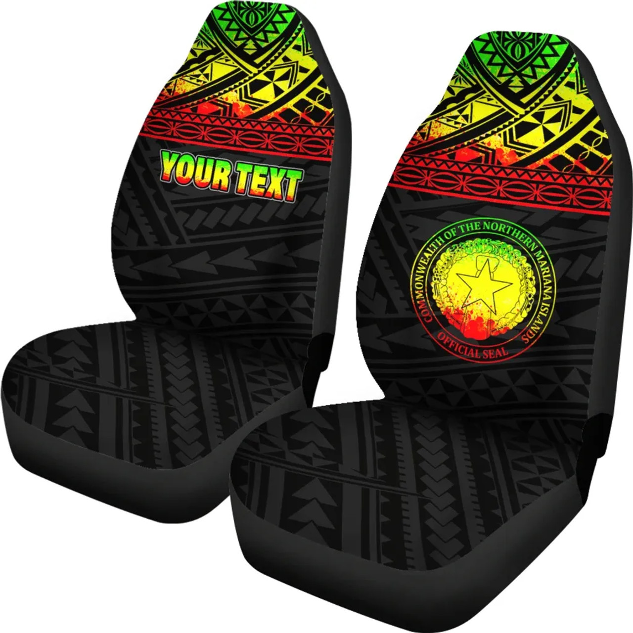 Northern Mariana Islands Custom Personalised Car Seat Covers - CNMI Seal Polynesian Reggae Horizontal