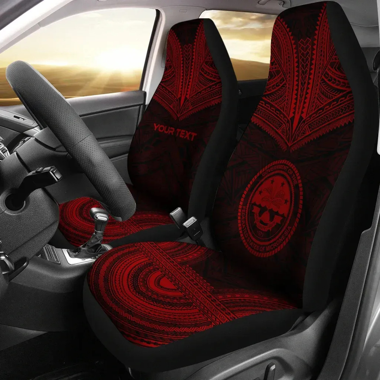 Federated States of Micronesia Custom Personalised Car Seat Cover - FSM Seal Polynesian Chief Tattoo Red Version