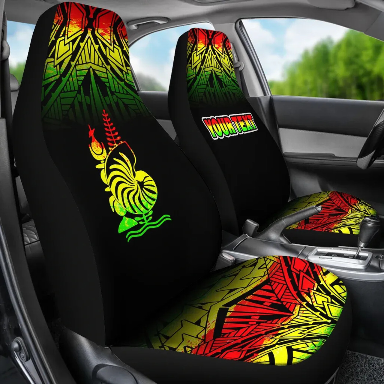 New Caledonia Custom Personalised Car Seat Covers - New Caledonia Coat Of Arms Fog Reggae Style