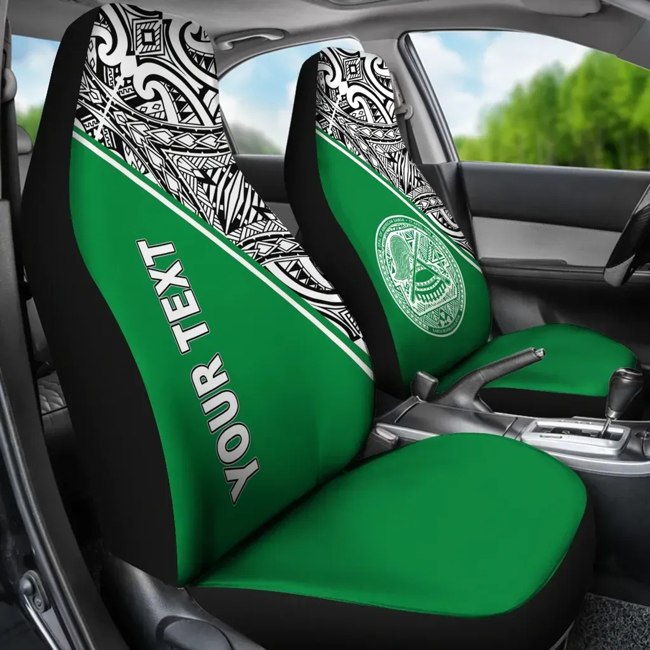 American Samoa Custom Personalised Car Seat Covers - American Samoa Seal Polynesian Green Curve