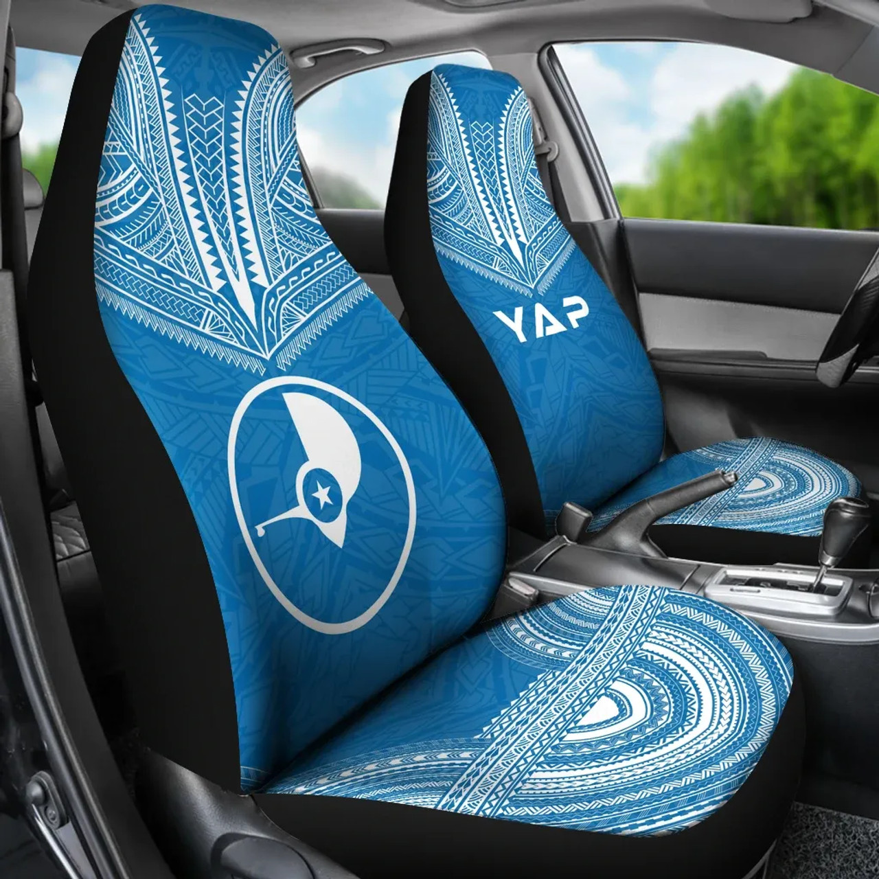 Yap Car Seat Cover - Yap Flag Polynesian Chief Tattoo Blue Version