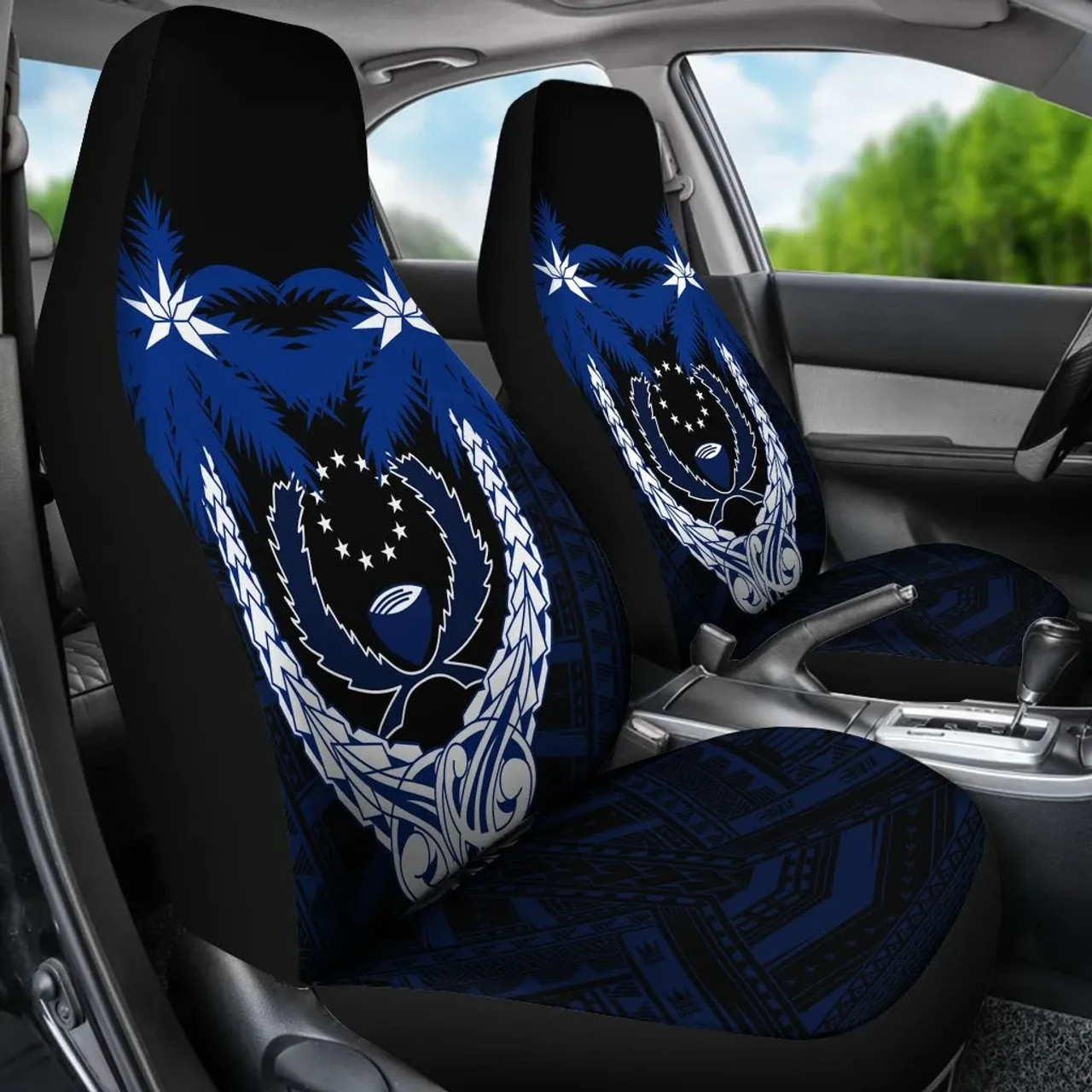 Pohnpei Micronesian Car Seat Covers - Pohnpei Flagg Coconut Tree (Set of 2)